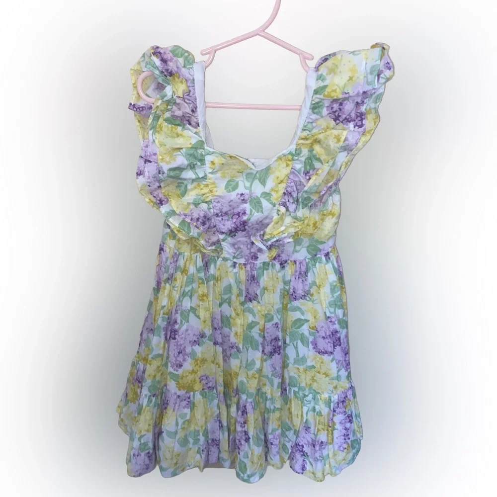 Janie and Jack Girls Floral Ruffle Tiered Dress Size 6 Purple Yellow